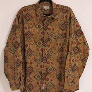 Bill Blass Tribal Pattern All Cotton Men's Button Down Shirt Size Large